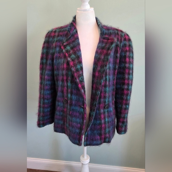Lombardi Mohair Wool Coat Rainbow Plaid Vintage 80s Size 10 Made In USA - Picture 12 of 14